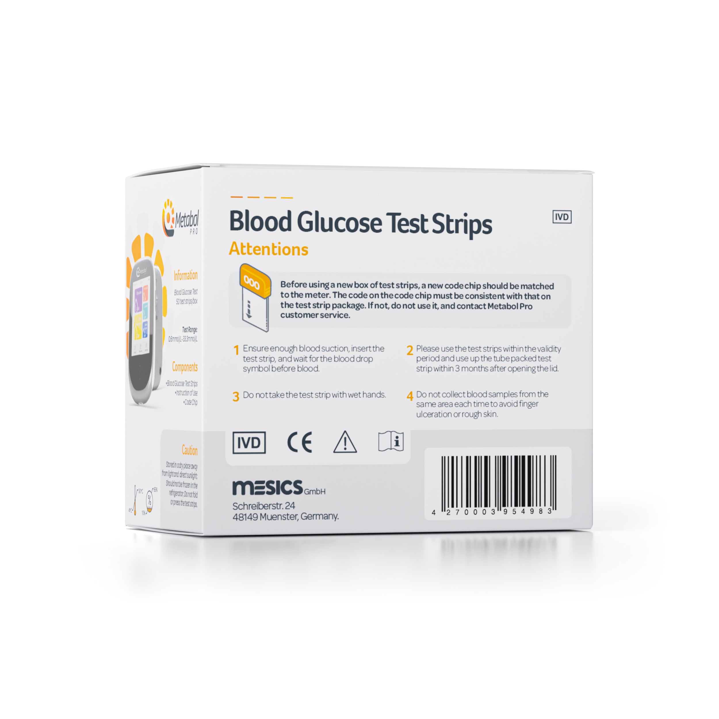 Bandelettes de test de glucose (50 unités par boîte)
